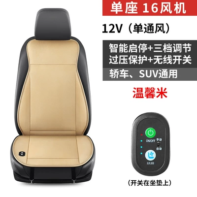 Car Seat Cushion, Universal for All Seasons, Single-Piece Cushion, Summer Cooling Cushion in the Car, Rear Seat Cushion, Car Cushion, Seat Cushion Cover (Multi-function pad) - 16-fan-12v-ventilation-automatic-start-and-stop-beige