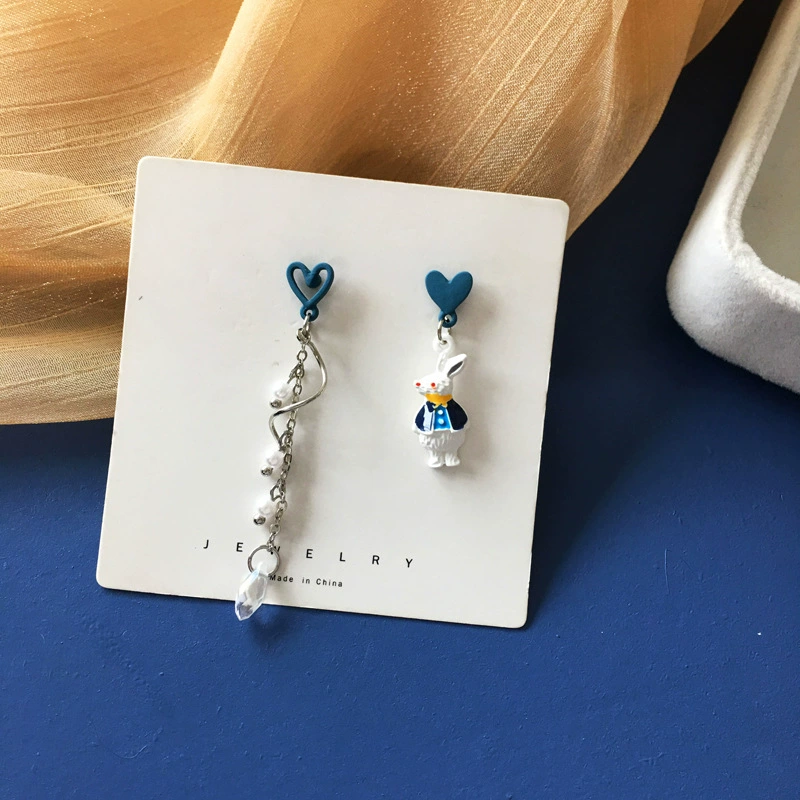 Серебряная игла, дизайн кролик, милые серьги, асимметричные клипсы из жемчуга с кисточками, образец серебра 925