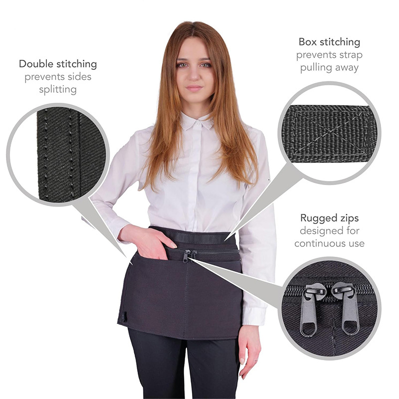 Delantal corto transfronterizo de Amazon, suministro directo en stock, delantal de media longitud de bolsillo grande de cintura única extranjera transfronteriza al por mayor