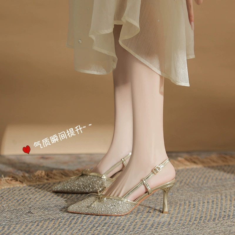 Туфли Fortune Girl 2025: Новые элегантные французские туфли-лодочки с острым носком, закрытые, на шпильке, сексуальные, в стиле феи, свадебные туфли Xiuhe