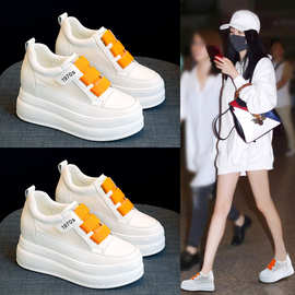 网面透气小白鞋女2021新款春夏百搭单鞋休闲运动厚底内增高女鞋子