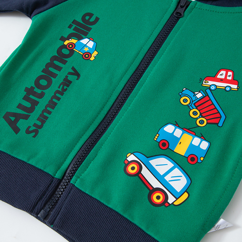 Nueva ropa para niños otoño estilo coreano suéter para niños coche de dibujos animados chaqueta deportiva con capucha para niños entrega de una sola pieza de algodón puro