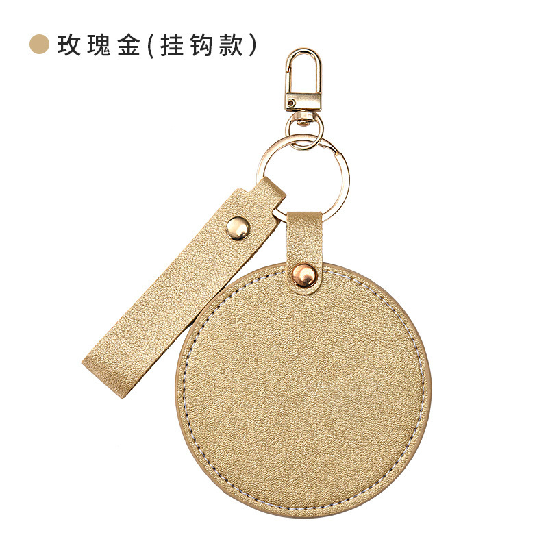 爆款ins圆形纯色皮质化妆镜 随身携带补妆镜PU防摔旋转镜 创意镜|undefined