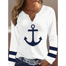 L 36997 Anchor Print V-neck Long Sleeve Tee ��êӡ�� V �쳤