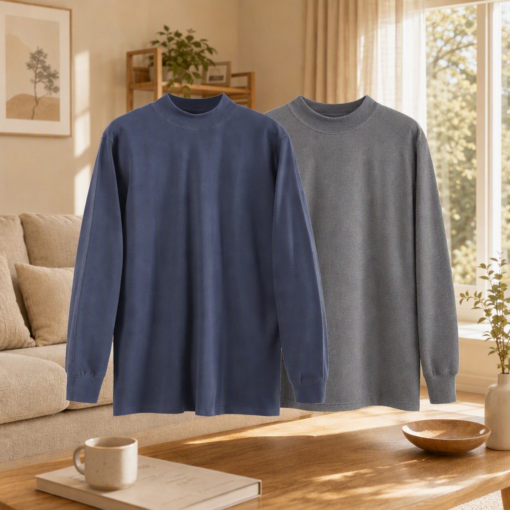 Autumn Men's Crew Neck Single Top, Plus Size, Middle-aged and Elderly Autumn Shirt, Elderly Base Layer Cotton Undershirt