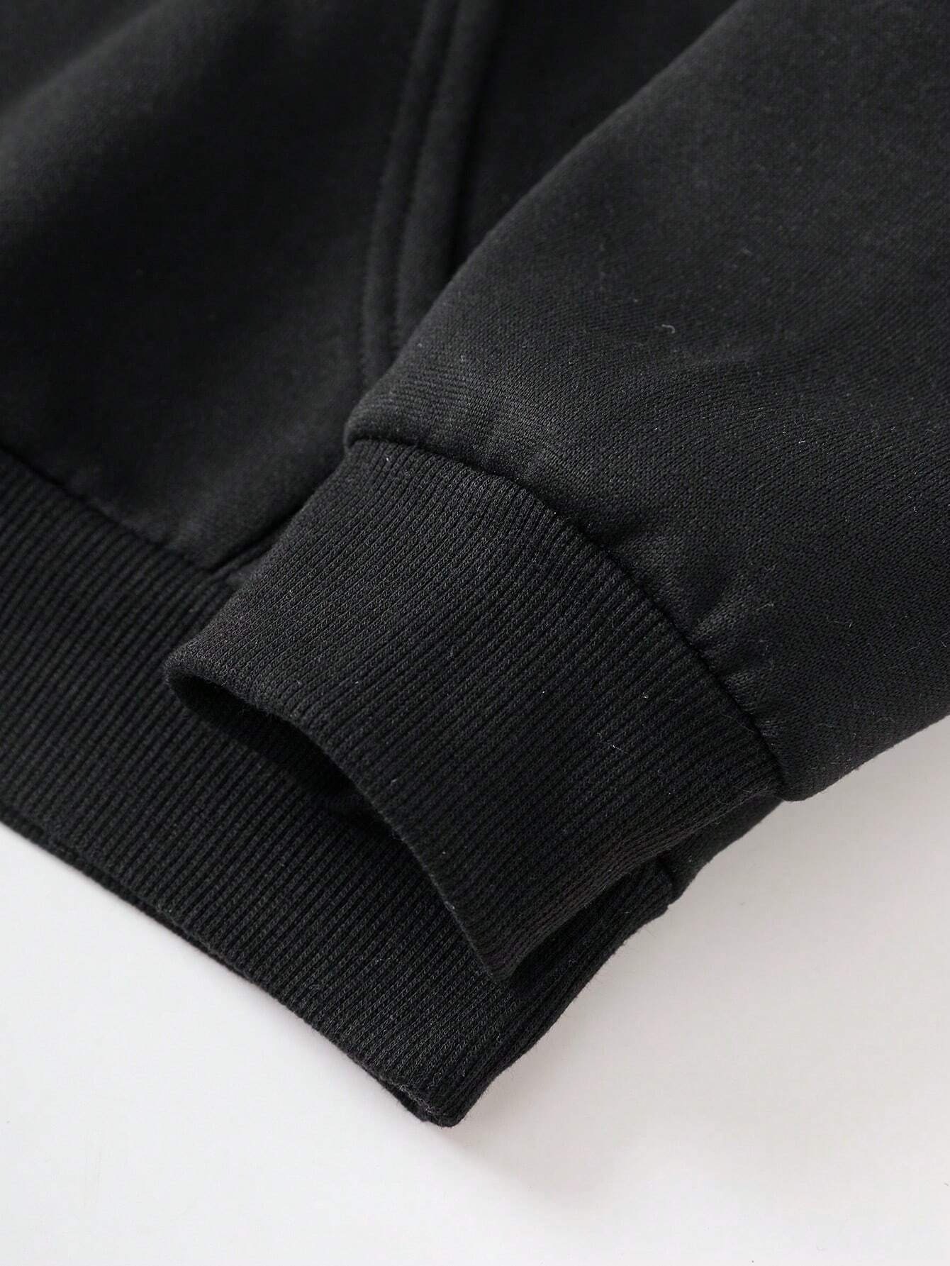 Women's Fleece Sweatshirt Solid Color Letter Kangaroo Pocket Drawstring Print Hoodie Wholesale_voghion.com