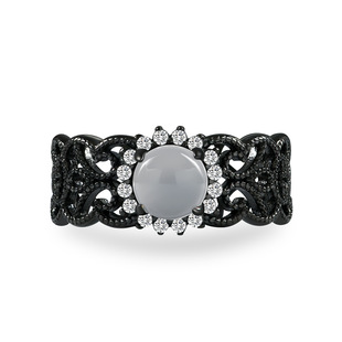Shipei Jewelry Round Water Foam 6mm National Style Black Ring 925 Silver Ring Fashion Niche Women's Ring 5-11 #