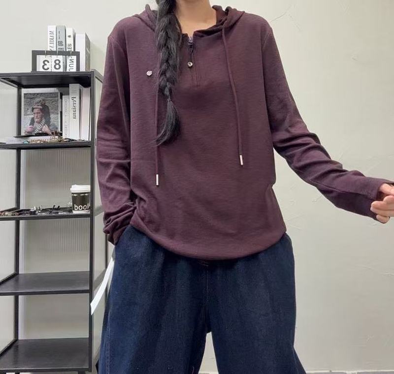 连帽长袖T恤打底衫女 秋款 文艺复古时尚百搭减龄休闲宽松内搭ins|undefined