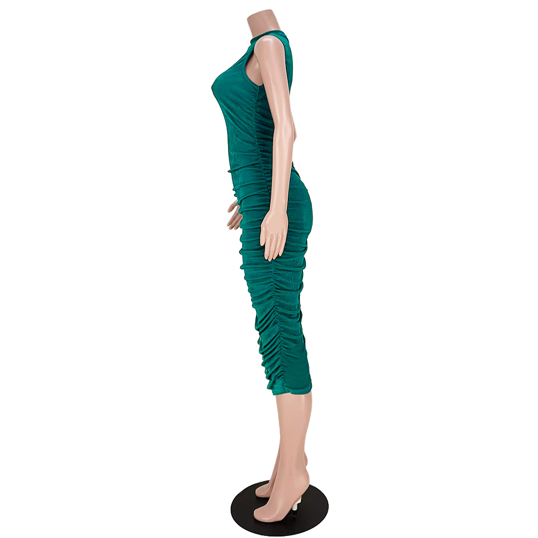 Women Clothing Nightclub Uniforms Shake Cloth Fold Split Vest Dress in Dresses