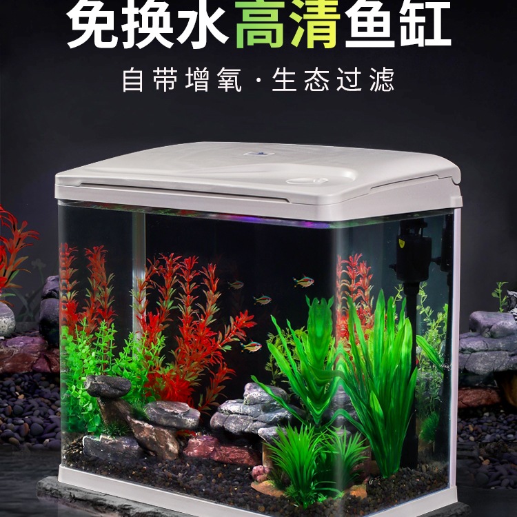 宝宁2025款玻璃金鱼缸过滤制氧一体机小型客厅家用桌面生态水族箱