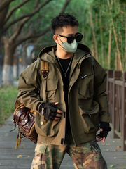 ブラック工装機能コートジャケット防風アウトドア夏男性登山服突撃服デザイン感高級感