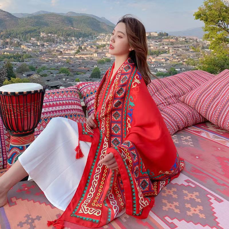 Strandtuch im ethnischen Stil für den Tourismus am Meer, bedruckter Seidenschal, Sonnenschutzschal, Schal aus Baumwolle und Leinen_voghion.com