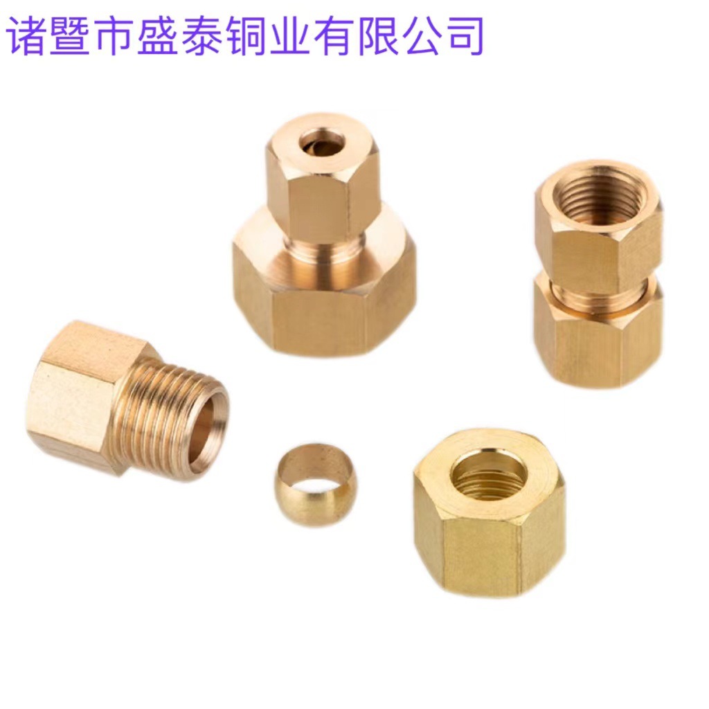 全铜加厚内牙直通卡套接头加湿器纺织器配件1234分铜管接头