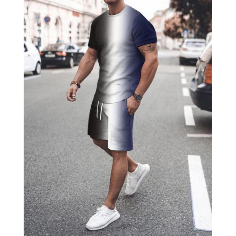 2023 verano transfronterizo camiseta 3D europea y americana manga corta pantalones cortos de dos piezas deportivos casuales para hombres