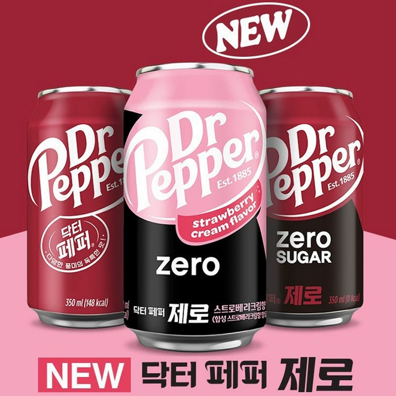 Южная Корея импортировала газированный напиток Dr Pepper с вишней, Coca-Cola, 350 мл в банке.