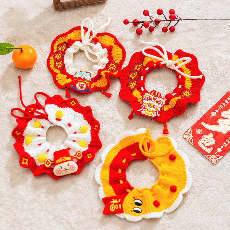 Collar de Año Nuevo rojo para gatos pequeños perros grandes accesorios adorables para mascotas collar de Año Nuevo