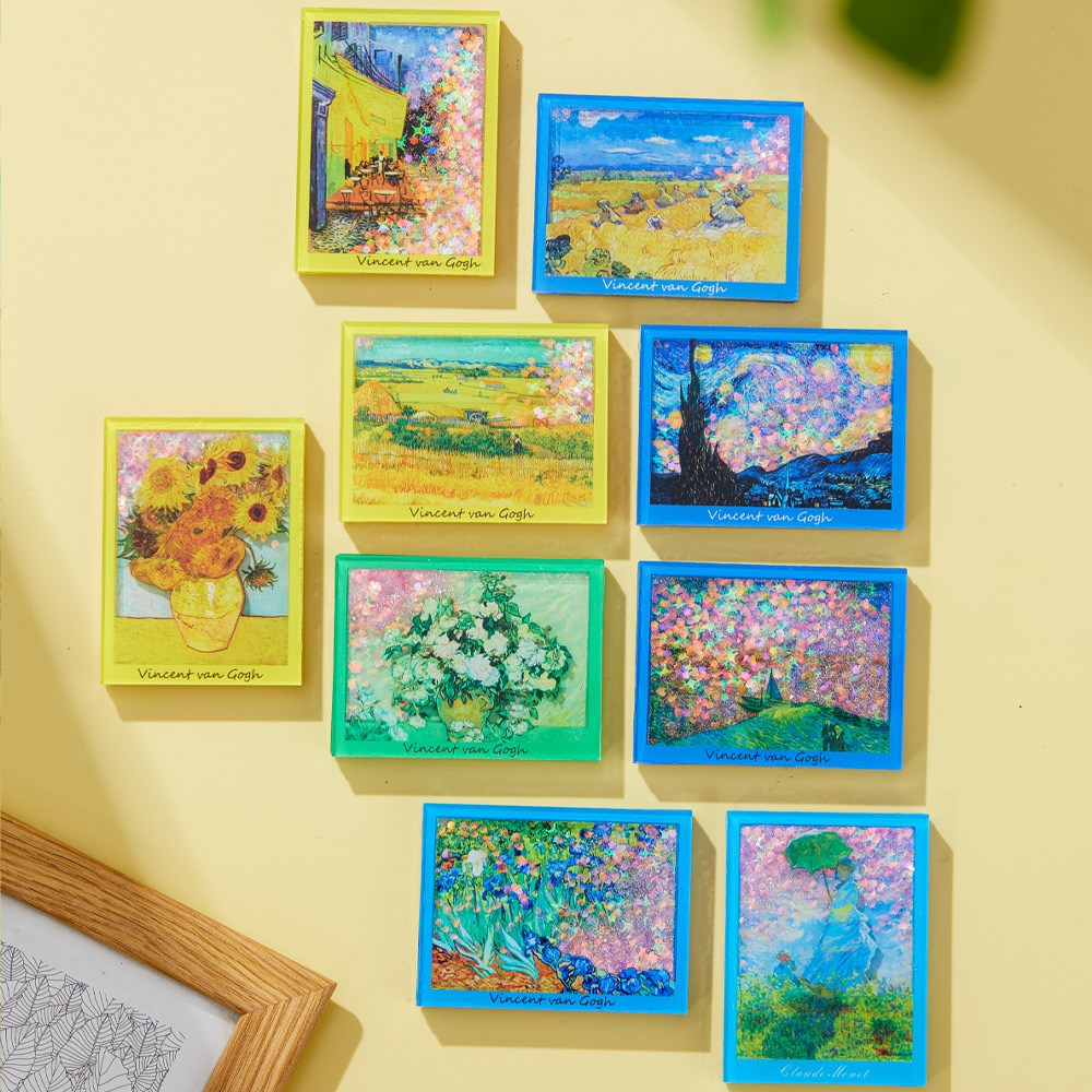 반 고그 별이 빛나는 하늘 해바라기 퀵 샌드 흐르는 대마 냉장고 자석 자석 맞춤형 반 고그 창조적 인 자석 밤 하늘 쌀