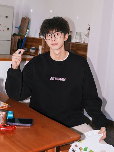 250g Heavyweight Print Crewneck Padded Hoodie for Men - Autumn/Winter Style, Japanese Sporty Style, Hooded Top for Boys