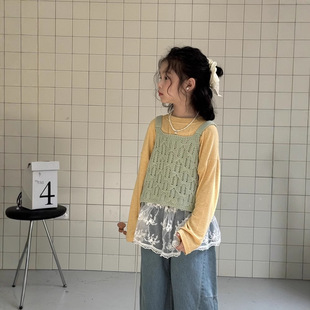 Children's Vest 2025 Spring Girls Korean Style Pure Color Knitted Halter Top Kidsren's Casual Loose Sweater End Xiaomeng