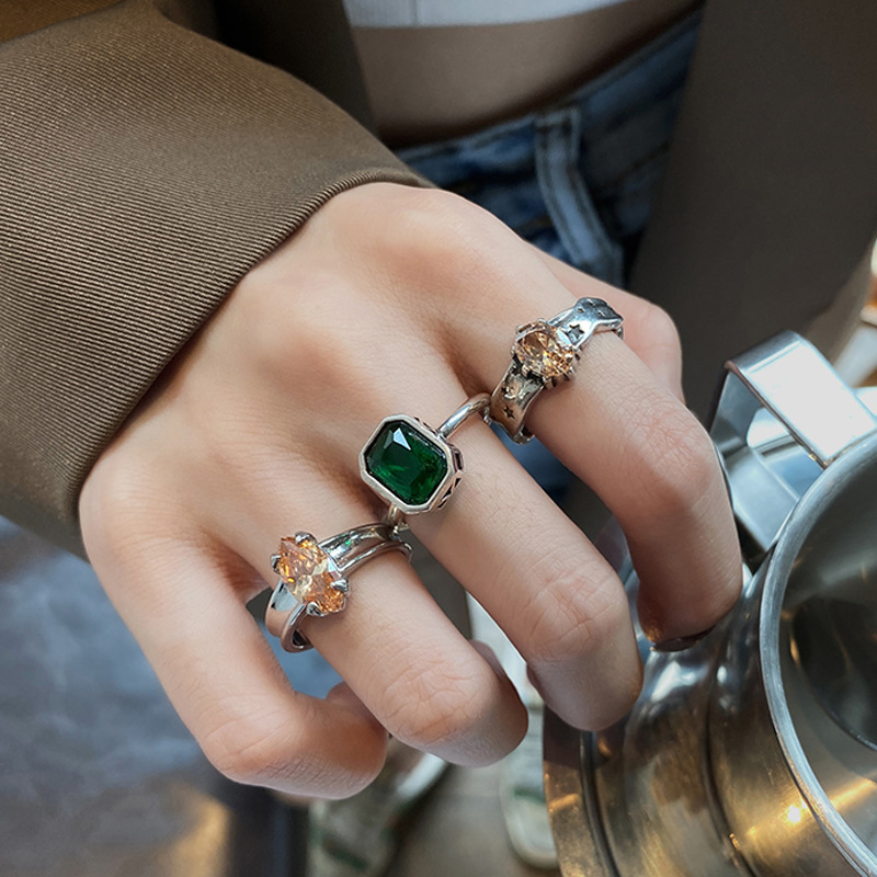 fashion crystal simple French retro index finger open ring