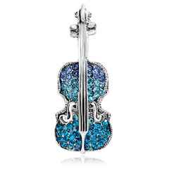 Korean Style Fashion Personal Cartoon Oil Blue Violin Pin Brooch Versatile Water Diamond Flower Musical Instrument Accessory