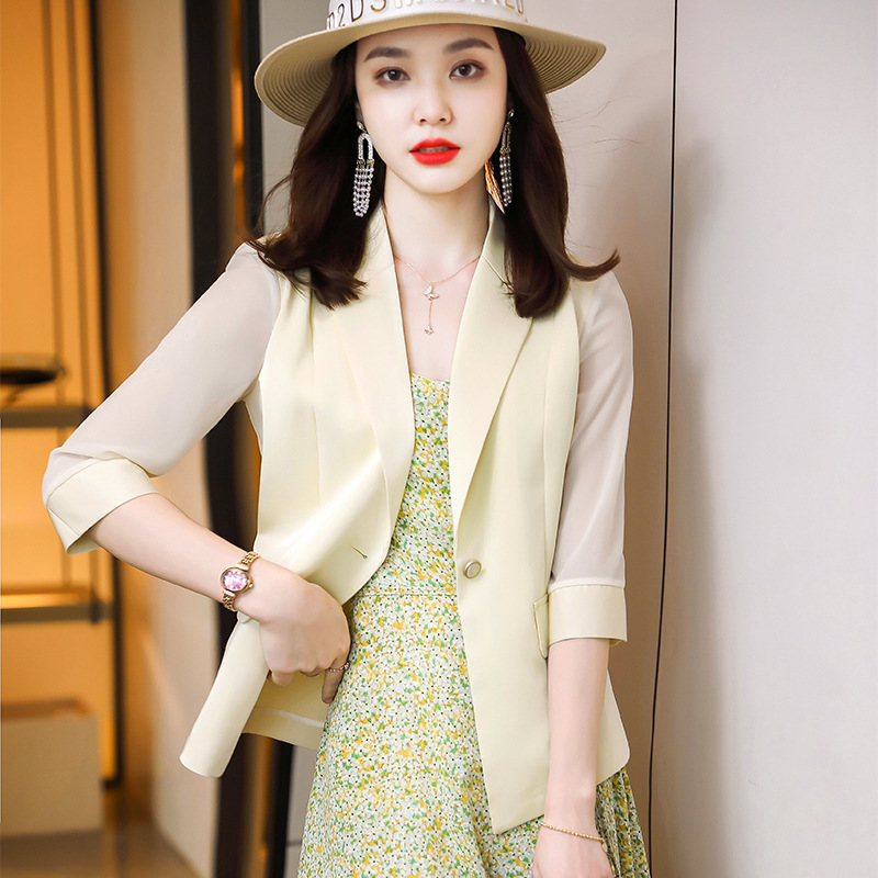 【Foreign Trade Hot Item】Apricot-Colored Women's Blazer 2026 Summer Thin Casual Slim-Fit Blazer for Petite Women