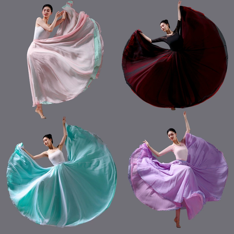Dance Swing Skirt 720 Double Layer Chinese Modern Classical Dance Practice Skirt Ethnic Xinjiang Uyghur Performance Costume
