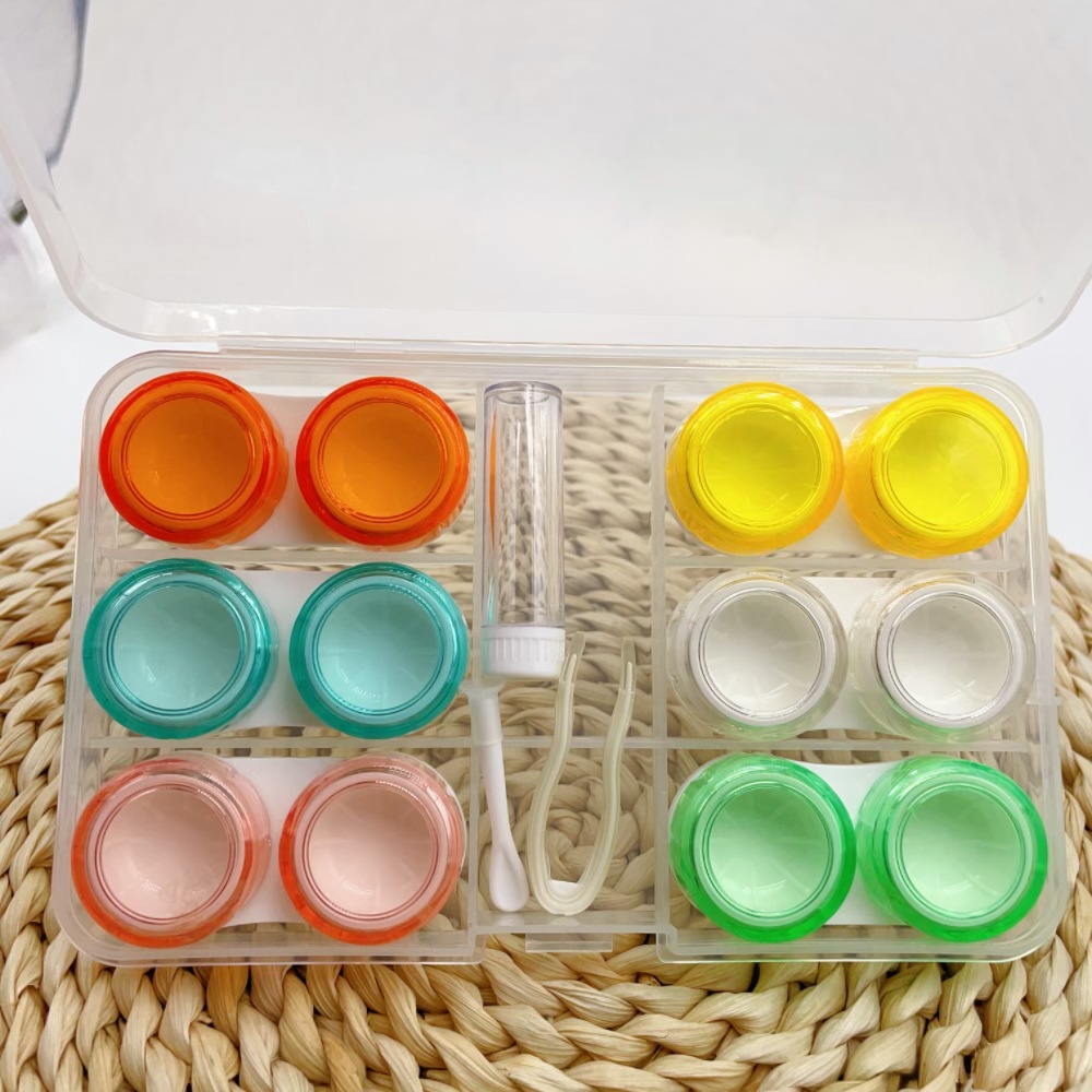 新款隐形眼镜盒护理盒伴侣盒双联盒多副装美瞳盒子带镊子小棒T98