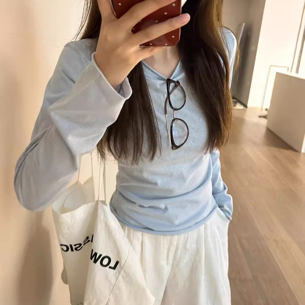 얇은 살짝 시스루 여성용 베이스 레이어 셔츠 2026 봄 여름 신상품 자외선 차단 커버업 슬림핏 긴팔 티셔츠 세련된 단색 상의
