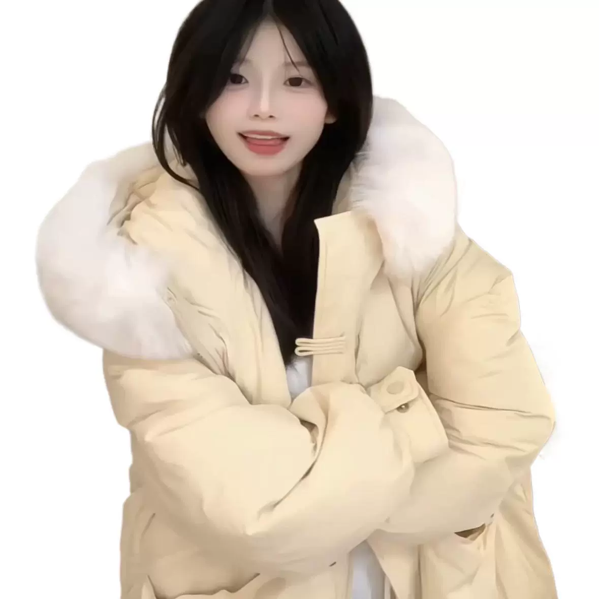 Long coat with hood with down, warm jacket, mid-length, oversize