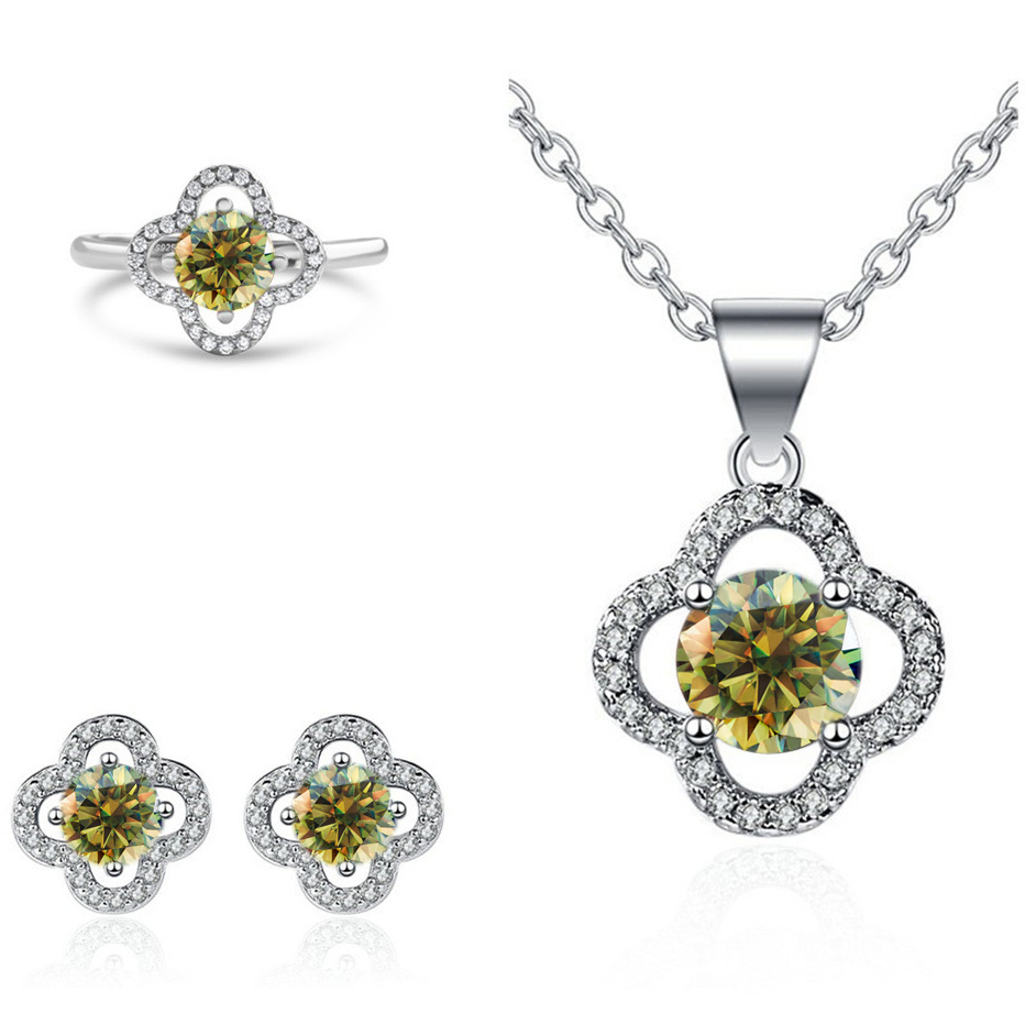 Moissanite tetrahedral pendientes de plata esterlina S925 pendientes collar conjunto de anillo con certificado GRA especialización transfronteriza