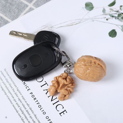 Simulated PVC walnut keychain cute food toy gift nuts funny shape keychain bag charms wholesale