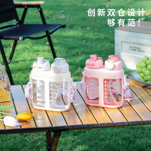 Double-compartment, Dual-Drink Portable Fruit-Grid Space Cup | Insulated, High-Temperature Resistant, Drop-Proof Sports Water Bottle with Straw | Tea-Making Sports Kettle