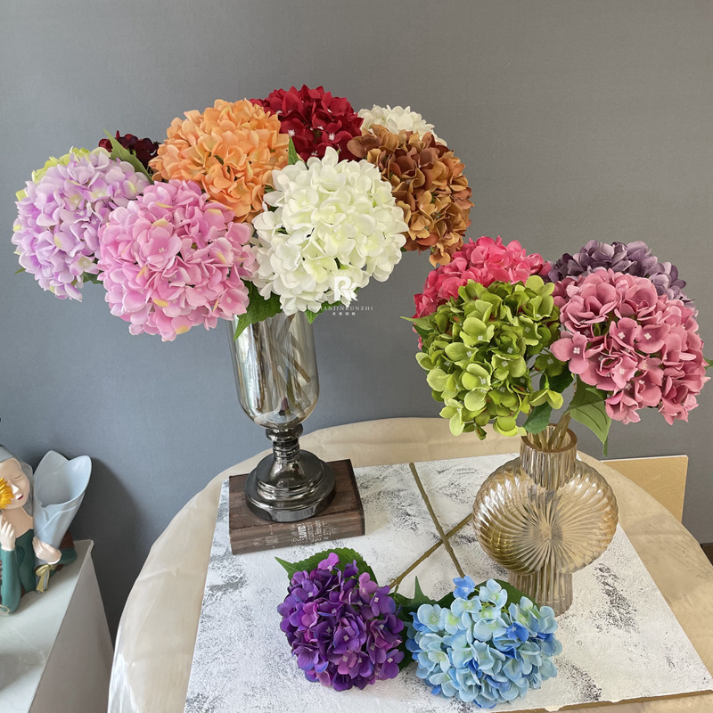 Single Branch with Leaf Large Hydrangea Artificial Hydrangea Wedding Small Flower Hydrangea Pathway Guide Floral Artificial Flower Handheld Flower Decoration 