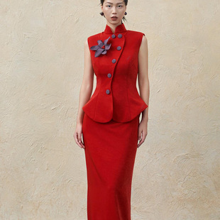 New Chinese style morning photo dress bride cheongsam Chinese style temperament red slimming suit toasting suit long dress