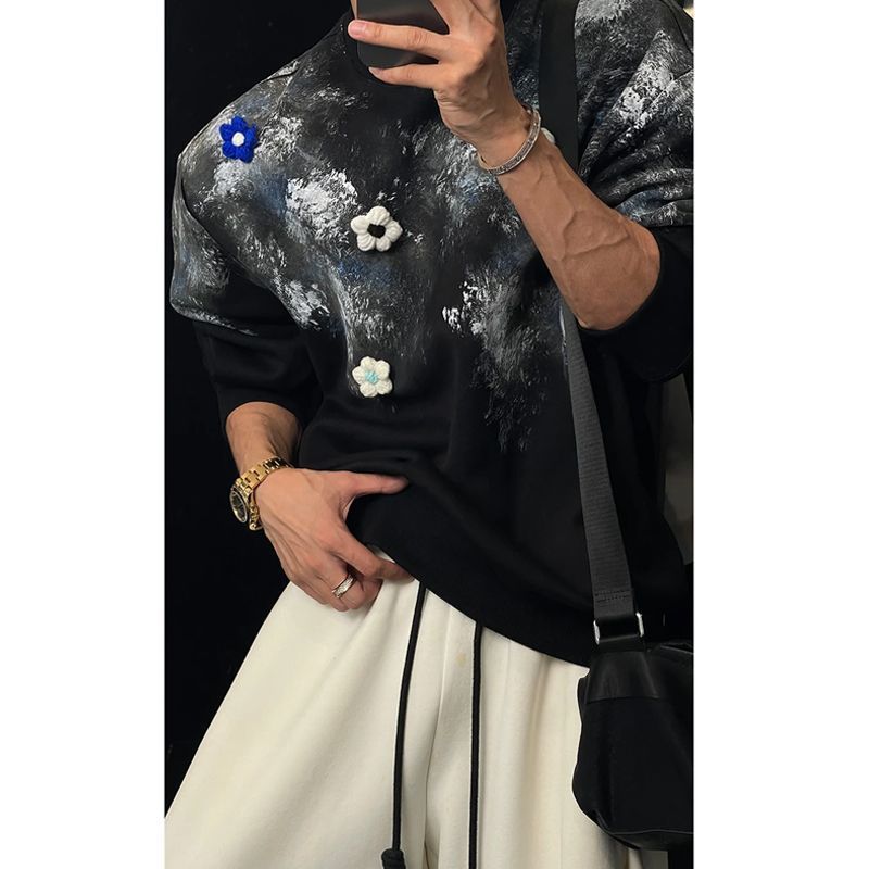 Felpa uomo oversized con fantasia floreale vestibilità comoda_voghion.com