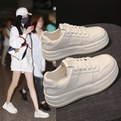 厚底板鞋女2025秋季新款皮面系带增高软底休闲小白鞋户外单鞋女