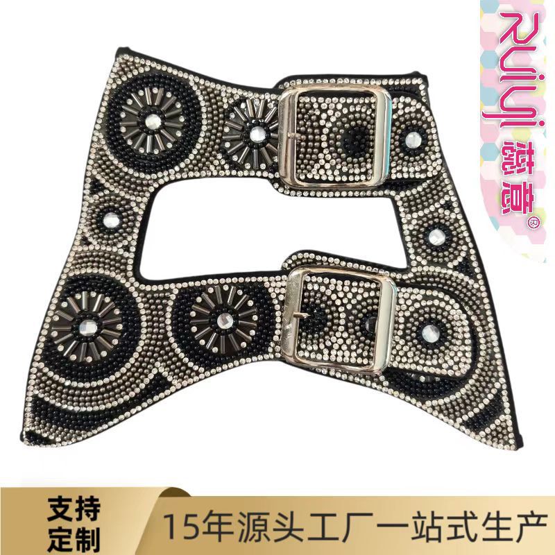 Cross-Border Hot-Selling Luxury Rhinestone Birkenstock-Style Slipper Uppers with Metal Double Buckle Decoration, Semi-Finished Shoe Materials Factory Wholesale Cross-Border Hot-Selling Luxury Rhinestone Birkenstock-Style Slipper Uppers with Metal Double Buckle Decoration, Semi-Finished Shoe Materials Factory Wholesale