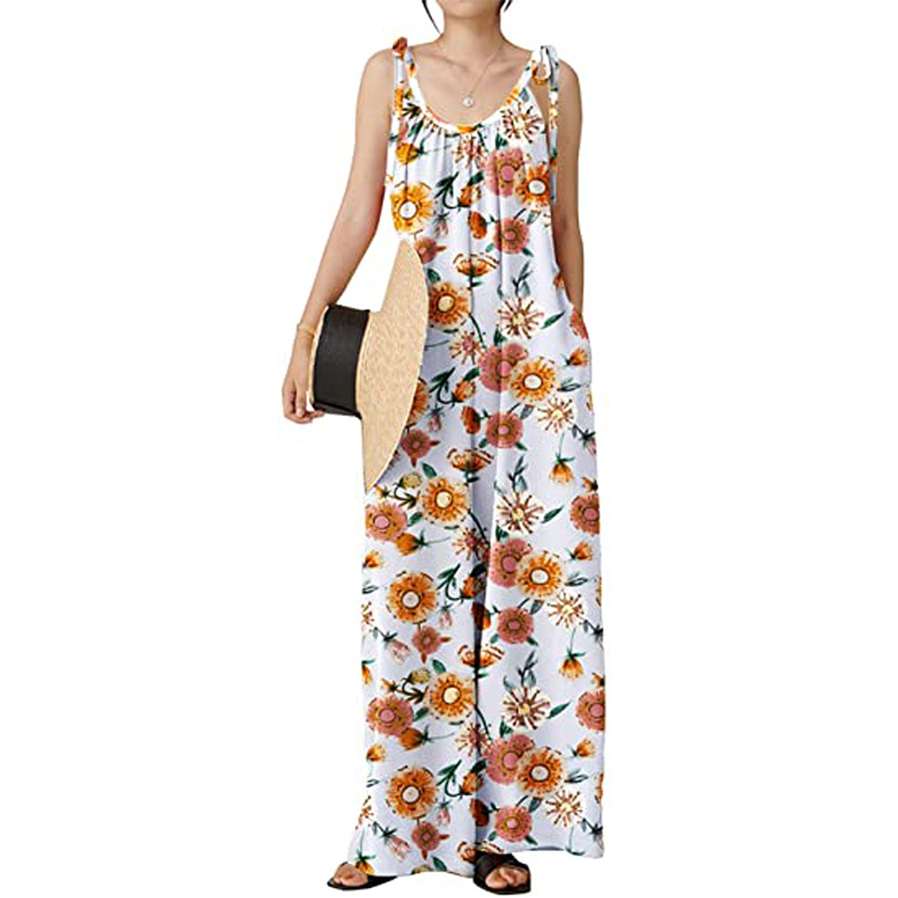 Summer Women Clothing Printed Sling Loose Casual Jumpsuit
