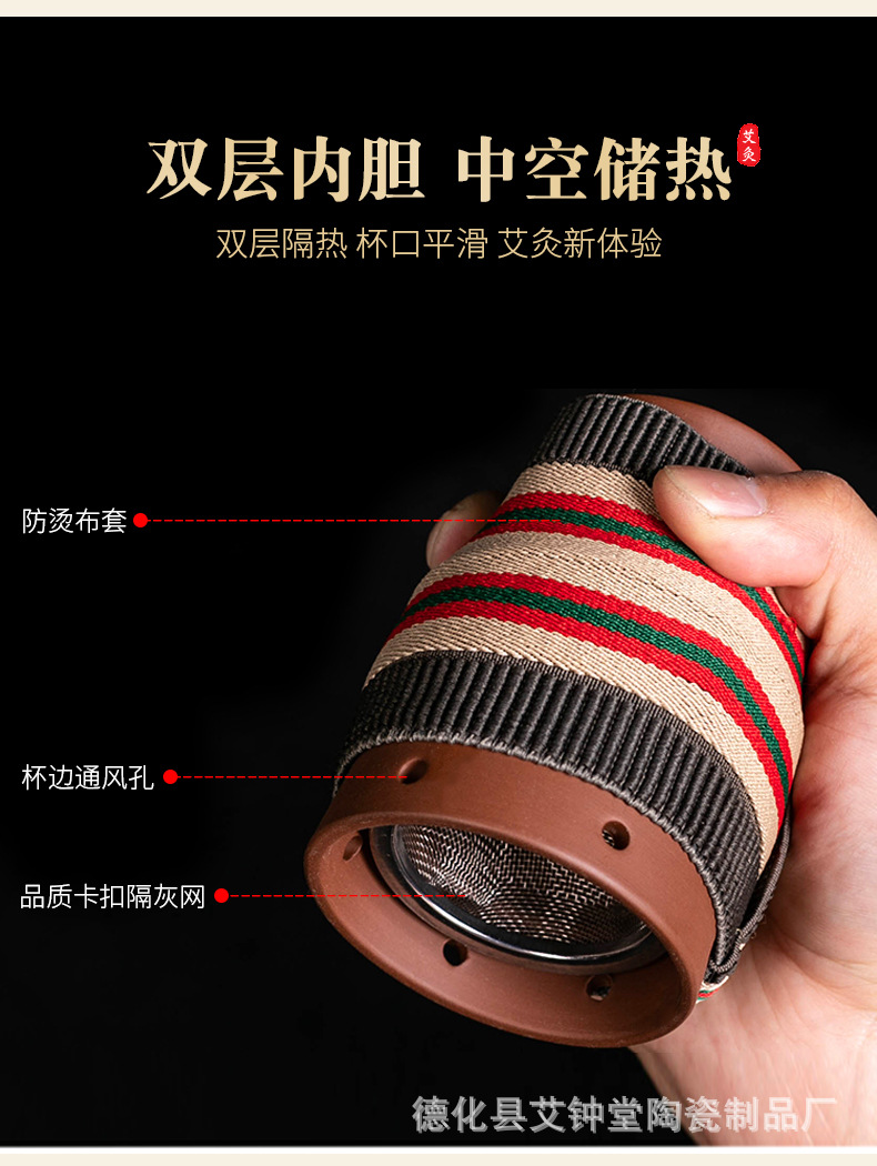 Moxa Burner Cup Ceramic Moxibustion Device with Double Layer Heat Protection for Home Warming Use overview