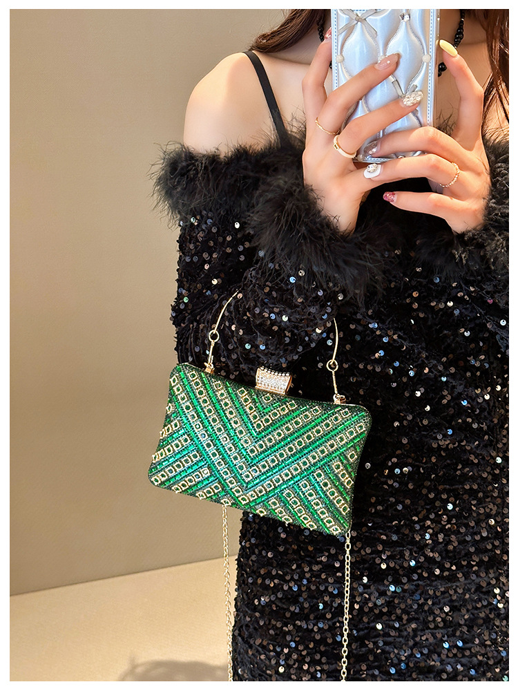 High-end evening dress, lady's water diamond clutch bag, diamond-encrusted bag, colorful diamond chain cheongsam bag, evening bag, women's handbag undefined