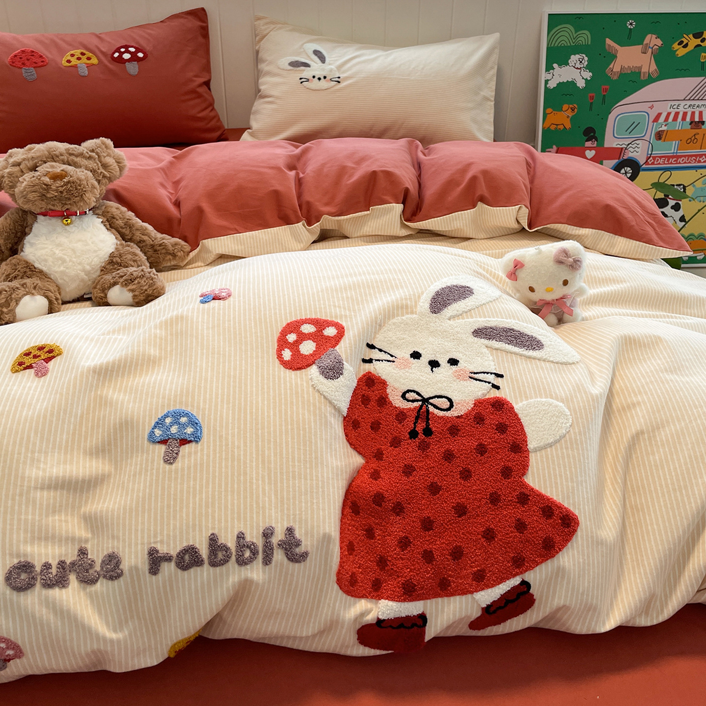 Cama de algodón grueso de clase A cuatro piezas de ropa de cama de invierno de algodón completo ropa de cama infantil cubierta de sábanas de tres piezas