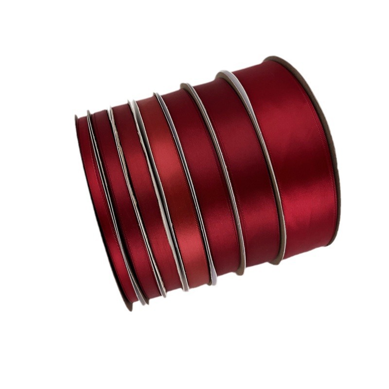 버건디 리본 4CM 롤 리본 타이 선물 2CM 새틴 나비 동반 선물 상자 포장 폴리 에스테르 벨트 6MM