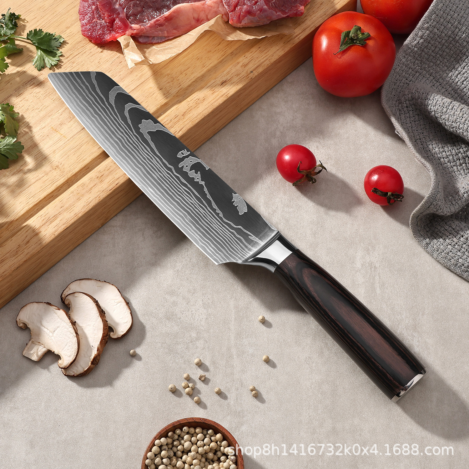 Cross-border Damascus pattern stainless steel knife, chef's knife, household kitchen cleaver, meat slicing knife