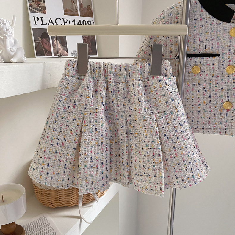 2023 Winter New Girl's Small Fragrance with Cotton Knitted Coat Baby Hundred Pleated Short Skirt Set of Two_voghion.com