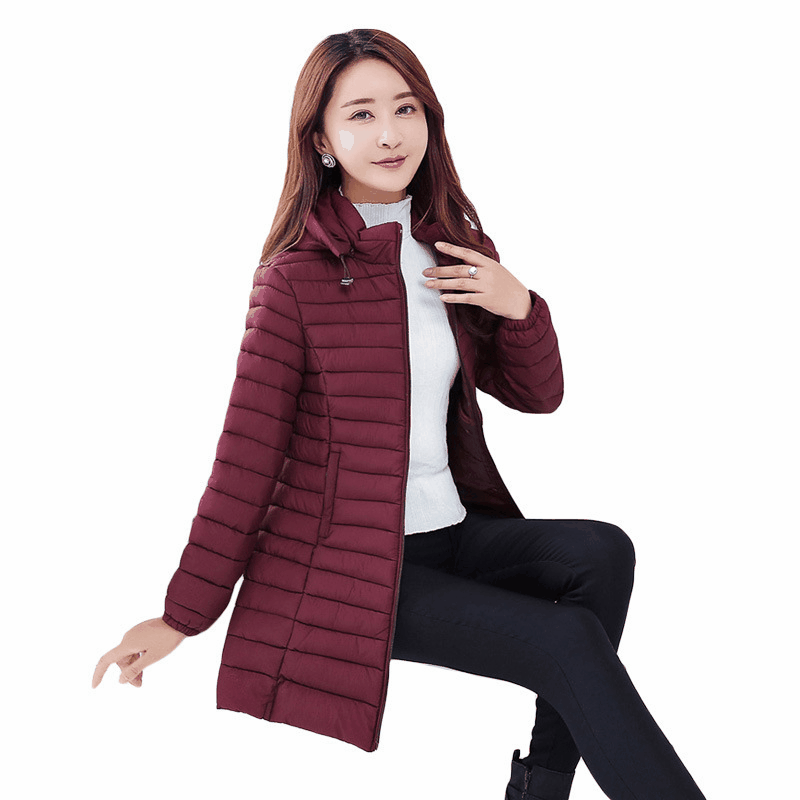 Женская зимняя Легкая стеганая одежда, женское пуховое пальто средней длины больших размеров с хлопковой подкладкой, модный костюм для хлеба в Корейском стиле с капюшоном