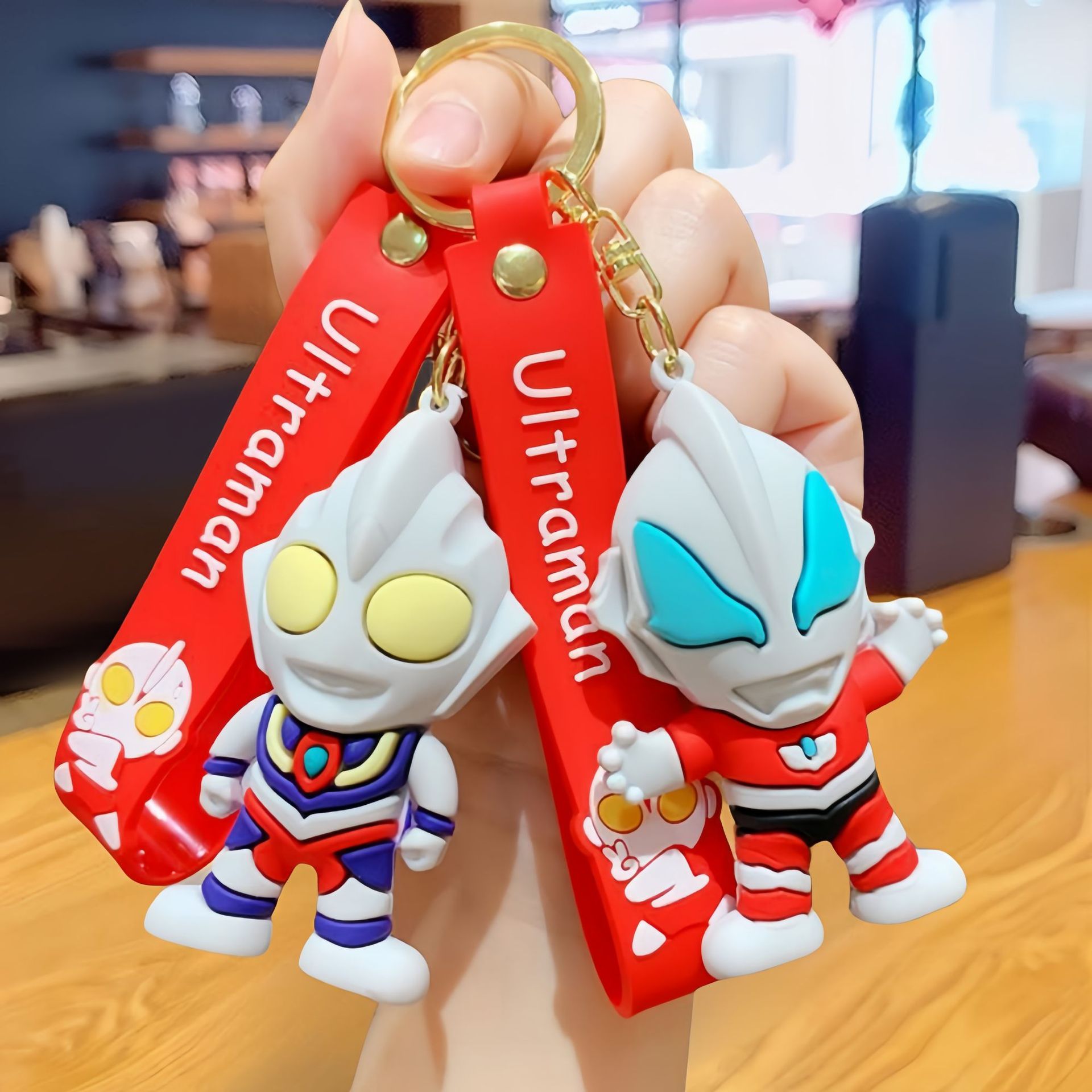 Ultraman Cartoon Keychain Tiga Cerro Doll Boy School Bag Pendant Car Key Chain Claw Machine Small Gift