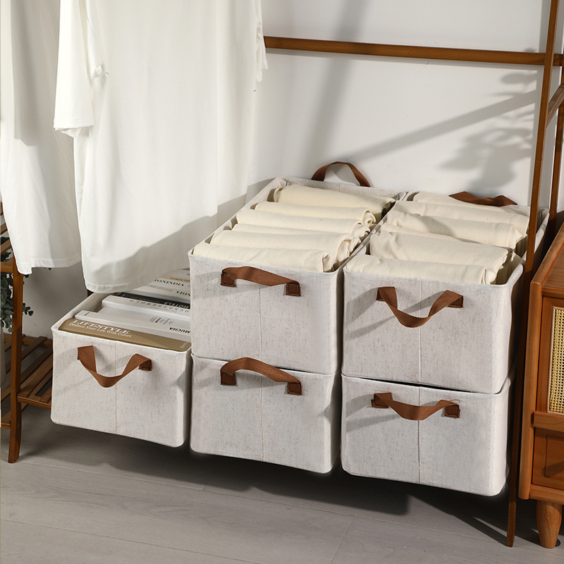 Tianshan Cotton and Linen Foldable Storage Basket Wholesale Portable Storage Box Fabric Clothes Storage Organizing Basket