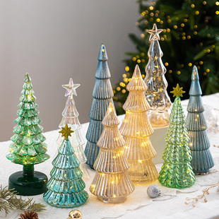 Crystal Glass Christmas Tree Ornaments Christmas Scene Layout Household Luminous Night Light Ins Props Decoration