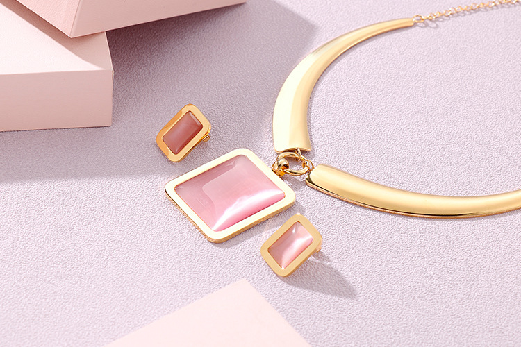 fashion creative stainless steel rhinestone earrings necklace set wholesale Nihaojewelry